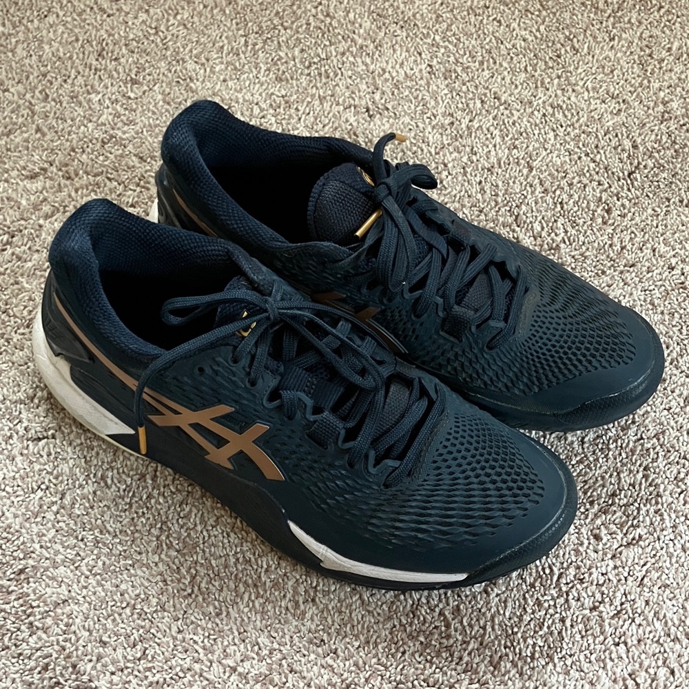 Women’s ASICS Tennis Shoes Navy White Gold Size 7